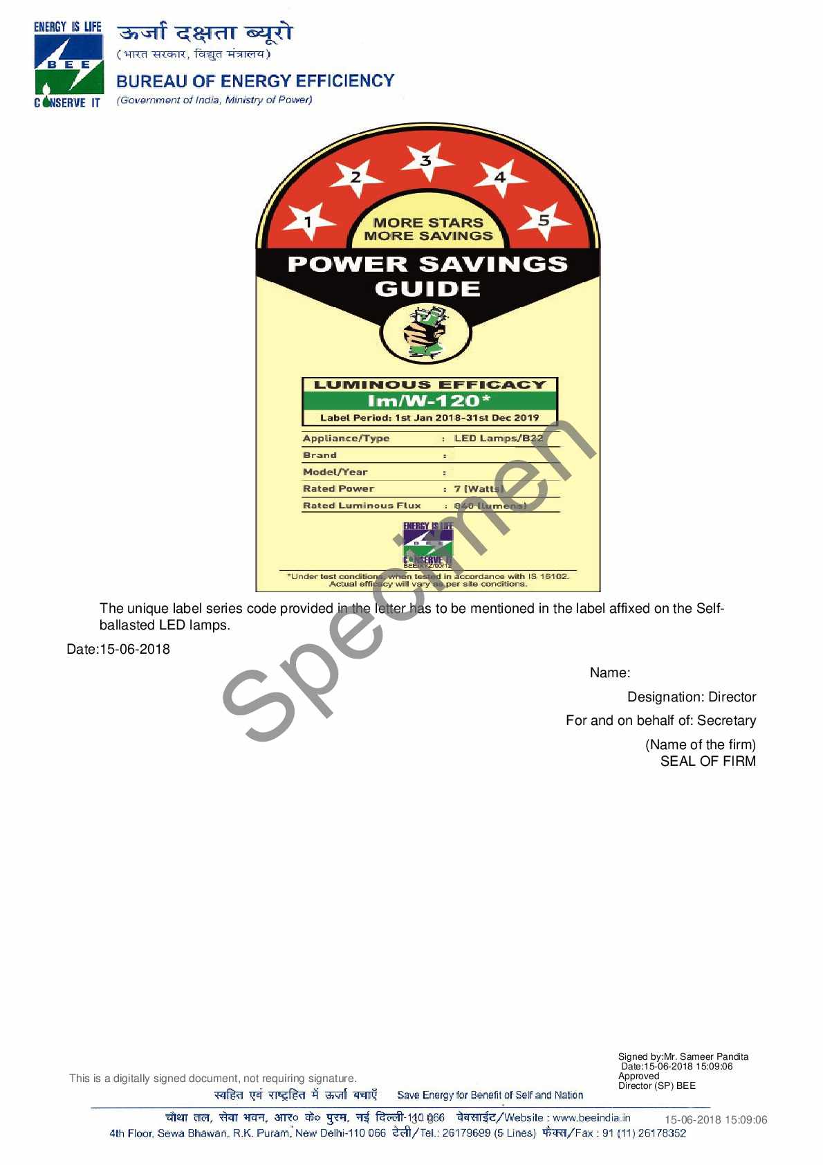 Format of BEE Registration Certificate