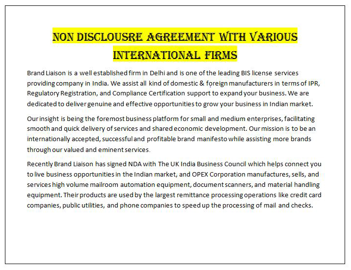 Brand Liaison NDA with International Firms