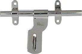 Non-ferrous metal sliding door bolts (aldrops) for use with padlocks